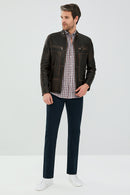 Jokic Brown Men's Vintage Slim-Fit Leather Jacket | Derimod Jokic Brown Men's Vintage Slim-Fit Leather Jacket | Derimod