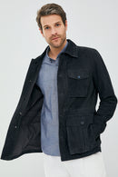 Bonucci Men's Dark Navy Blue Safari Blazer Suede Leather Jacket | Derimod Bonucci Men's Dark Navy Blue Safari Blazer Suede Leather Jacket | Derimod