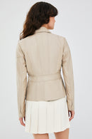 Hannah Women's Stone Color Leather Jacket | Derimod Hannah Women's Stone Color Leather Jacket | Derimod