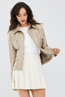 Hannah Women's Stone Color Leather Jacket | Derimod Hannah Women's Stone Color Leather Jacket | Derimod