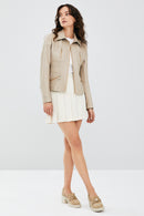 Hannah Women's Stone Color Leather Jacket | Derimod Hannah Women's Stone Color Leather Jacket | Derimod