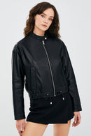Flora Women's Black Leather Jacket | Derimod Flora Women's Black Leather Jacket | Derimod