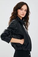 Flora Women's Black Leather Jacket | Derimod Flora Women's Black Leather Jacket | Derimod