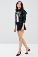 Flora Women's Black Leather Jacket | Derimod Flora Women's Black Leather Jacket | Derimod