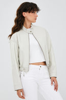 Flora Women's Beige Leather Jacket | Derimod Flora Women's Beige Leather Jacket | Derimod