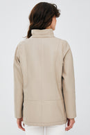 Nancy Women's Beige Long Leather Coat | Derimod Nancy Women's Beige Long Leather Coat | Derimod
