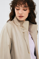 Nancy Women's Beige Long Leather Coat | Derimod Nancy Women's Beige Long Leather Coat | Derimod