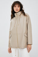 Nancy Women's Beige Long Leather Coat | Derimod Nancy Women's Beige Long Leather Coat | Derimod