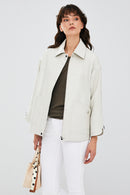 Karen Women's Beige Oversize Leather Jacket | Derimod Karen Women's Beige Oversize Leather Jacket | Derimod