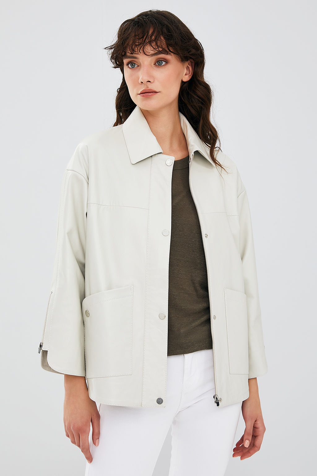 Karen Kadın Bej Oversize Deri Ceket