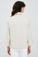 Karen Women's Beige Oversize Leather Jacket | Derimod Karen Women's Beige Oversize Leather Jacket | Derimod