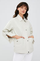 Karen Women's Beige Oversize Leather Jacket | Derimod Karen Women's Beige Oversize Leather Jacket | Derimod