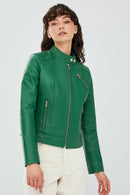 Kylie Women's Green Leather Jacket | Derimod Kylie Women's Green Leather Jacket | Derimod