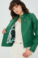 Kylie Women's Green Leather Jacket | Derimod Kylie Women's Green Leather Jacket | Derimod