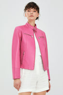 Alicia Pink Women's Leather Jacket | Derimod Alicia Pink Women's Leather Jacket | Derimod