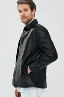 Eric Men's Black Shirt Style Leather Jacket | Derimod Eric Men's Black Shirt Style Leather Jacket | Derimod