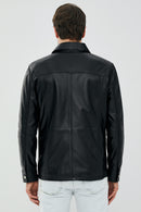 Eric Men's Black Shirt Style Leather Jacket | Derimod Eric Men's Black Shirt Style Leather Jacket | Derimod