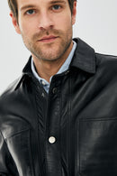 Eric Men's Black Shirt Style Leather Jacket | Derimod Eric Men's Black Shirt Style Leather Jacket | Derimod