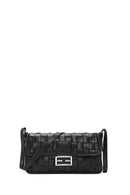 Women's Black Knitted Patterned Long Strap Shoulder Bag | Derimod Women's Black Knitted Patterned Long Strap Shoulder Bag | Derimod