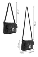 Women's Black Knitted Patterned Long Strap Shoulder Bag | Derimod Women's Black Knitted Patterned Long Strap Shoulder Bag | Derimod