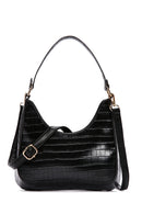 Women's Black Long Strap Crocodile Patterned Shoulder Bag | Derimod Women's Black Long Strap Crocodile Patterned Shoulder Bag | Derimod