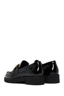 Women's Black Buckled Crocodile Patterned Leather Masculine Loafer | Derimod Women's Black Buckled Crocodile Patterned Leather Masculine Loafer | Derimod