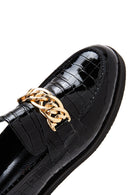 Women's Black Buckled Crocodile Patterned Leather Masculine Loafer | Derimod Women's Black Buckled Crocodile Patterned Leather Masculine Loafer | Derimod