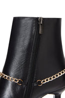 Women's Black Leather Zippered Chain Heeled Classic Boots | Derimod Women's Black Leather Zippered Chain Heeled Classic Boots | Derimod