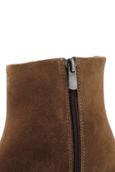 Women's Tan Short Heel Zippered Casual Suede Leather Boots | Derimod Women's Tan Short Heel Zippered Casual Suede Leather Boots | Derimod
