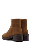 Women's Tan Short Heel Zippered Casual Suede Leather Boots | Derimod Women's Tan Short Heel Zippered Casual Suede Leather Boots | Derimod
