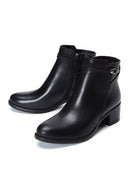 Women's Black Leather Buckle Heeled Boots | Derimod Women's Black Leather Buckle Heeled Boots | Derimod