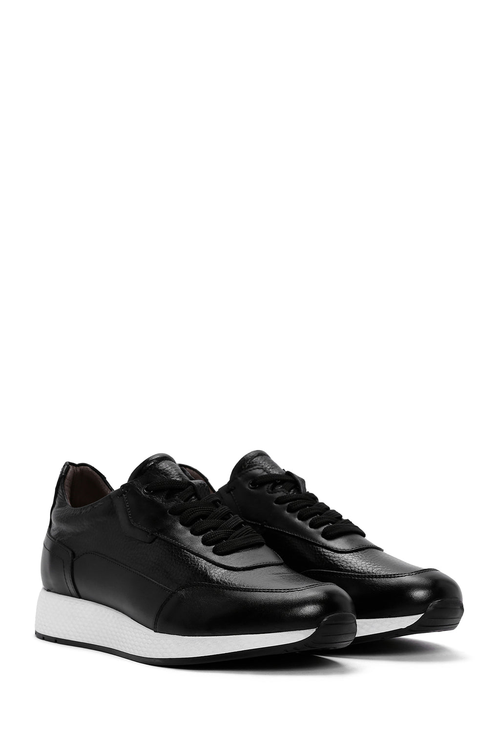 Erkek Siyah Kalın Tabanlı Deri Casual Sneaker