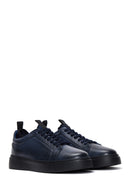 Men's Navy Blue Leather Thick Soled Sneaker | Derimod Men's Navy Blue Leather Thick Soled Sneaker | Derimod