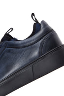 Men's Navy Blue Leather Thick Soled Sneaker | Derimod Men's Navy Blue Leather Thick Soled Sneaker | Derimod