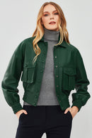 Chloe Women's Green Oversize Short Leather Coat | Derimod Chloe Women's Green Oversize Short Leather Coat | Derimod