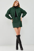 Chloe Women's Green Oversize Short Leather Coat | Derimod Chloe Women's Green Oversize Short Leather Coat | Derimod