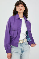Chloe Women's Purple Oversize Short Leather Coat | Derimod Chloe Women's Purple Oversize Short Leather Coat | Derimod