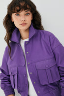 Chloe Women's Purple Oversize Short Leather Coat | Derimod Chloe Women's Purple Oversize Short Leather Coat | Derimod