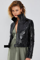 Sirena Women's Black Short Leather Jacket | Derimod Sirena Women's Black Short Leather Jacket | Derimod