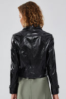 Sirena Women's Black Short Leather Jacket | Derimod Sirena Women's Black Short Leather Jacket | Derimod