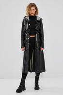 Rihanna Women's Black Hooded Leather Trench Coat | Derimod Rihanna Women's Black Hooded Leather Trench Coat | Derimod