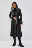 Rihanna Women's Black Hooded Leather Trench Coat | Derimod Rihanna Women's Black Hooded Leather Trench Coat | Derimod