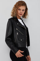 New Look Kadın Siyah Biker Deri Ceket | Derimod New Look Kadın Siyah Biker Deri Ceket | Derimod