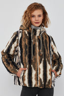 Cortina Women's Patterned Double-Sided Teddy Coat | Derimod Cortina Women's Patterned Double-Sided Teddy Coat | Derimod