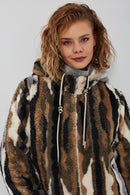 Cortina Women's Patterned Double-Sided Teddy Coat | Derimod Cortina Women's Patterned Double-Sided Teddy Coat | Derimod