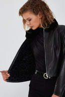 Ida Women's Black Double Sided Fur Short Leather Jacket | Derimod Ida Women's Black Double Sided Fur Short Leather Jacket | Derimod