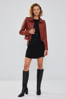 Harper Women's Brown Short Leather Jacket | Derimod Harper Women's Brown Short Leather Jacket | Derimod