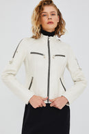 Tara Women's Beige Short Leather Jacket | Derimod Tara Women's Beige Short Leather Jacket | Derimod