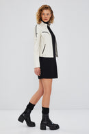 Tara Women's Beige Short Leather Jacket | Derimod Tara Women's Beige Short Leather Jacket | Derimod