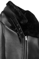 Mexico Women Black Teddy Biker Leather Jacket | Derimod Mexico Women Black Teddy Biker Leather Jacket | Derimod